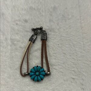 Turquoise Flower Bracelet with Brown Strap